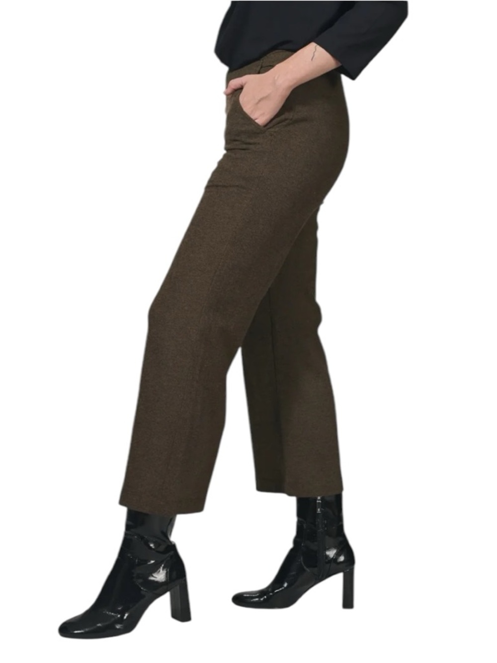 Alembika Essential Cropped Pants Brown Heathered Knit Wide Leg Size 6 |US 16-18 - Picture 3 of 13